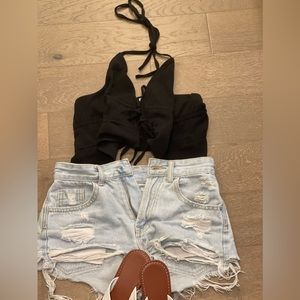 Black front tie, crop (shorts&shoes NOT included)